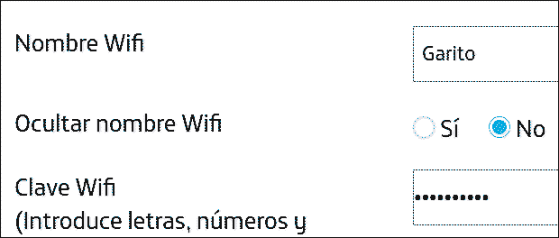 Configuración SSID y contraseña